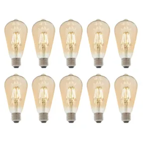 10 X E27 LED Filament Amber Pear Shaped Dimmable 6w Light Bulb