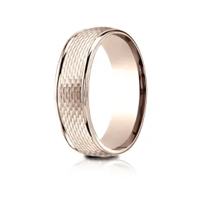 14 Karat Rose Gold 7.5mm Comfort-fit Round Edge Mesh Center Design Band