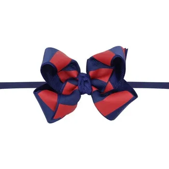 1/4" PANTYHOSE HEADBAND W/ 4.5" LG. COLLEGIATE BOW  NAVY & RED- NAVY HEADBAND