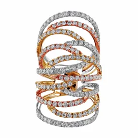 18k White Rose and Yellow Gold Diamond Wide Lace Ring