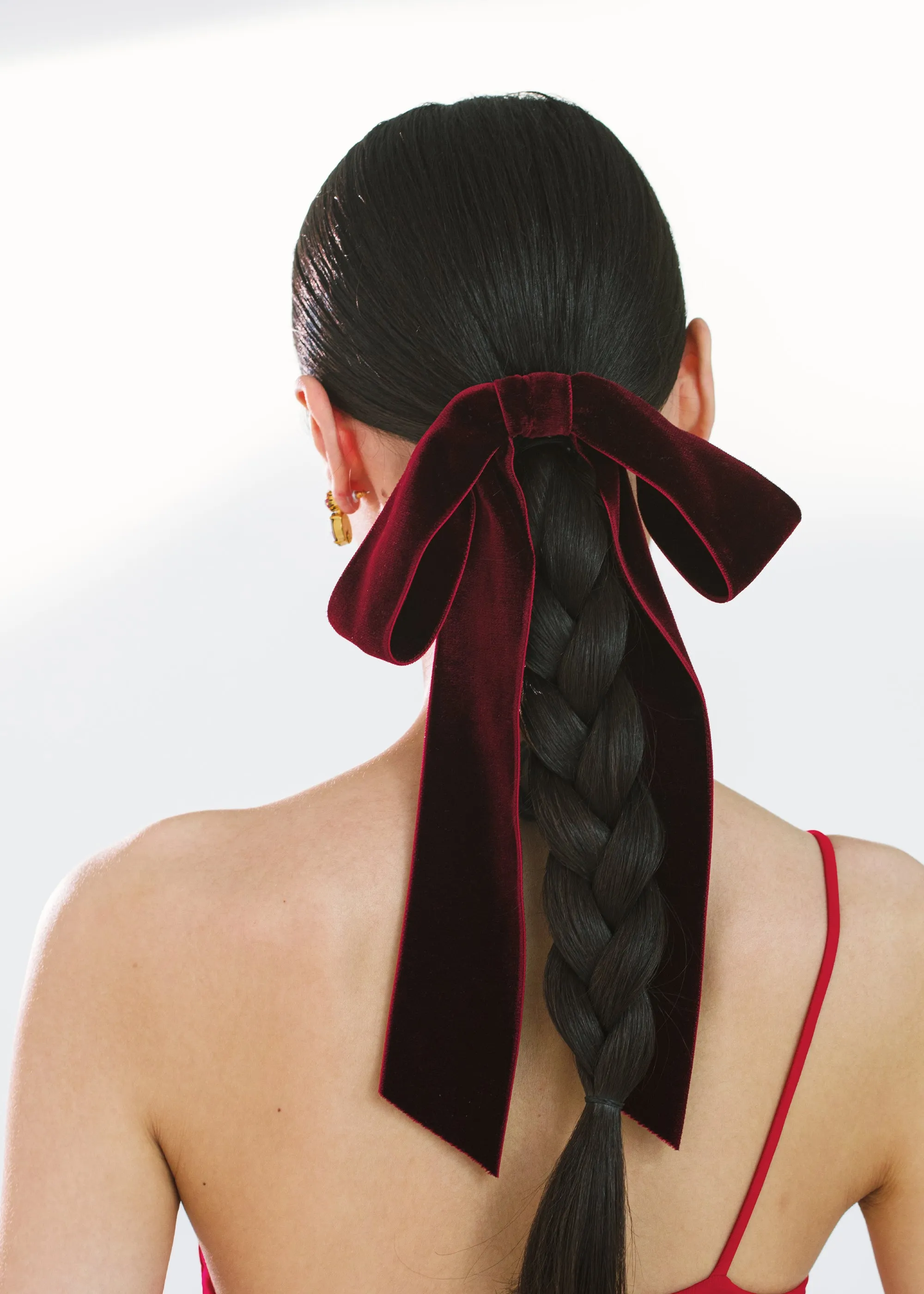 Adley Velvet Bow Barrette -- Pinot