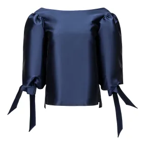 Alex Boat Neck Puff Sleeve Blouse - Midnight Blue