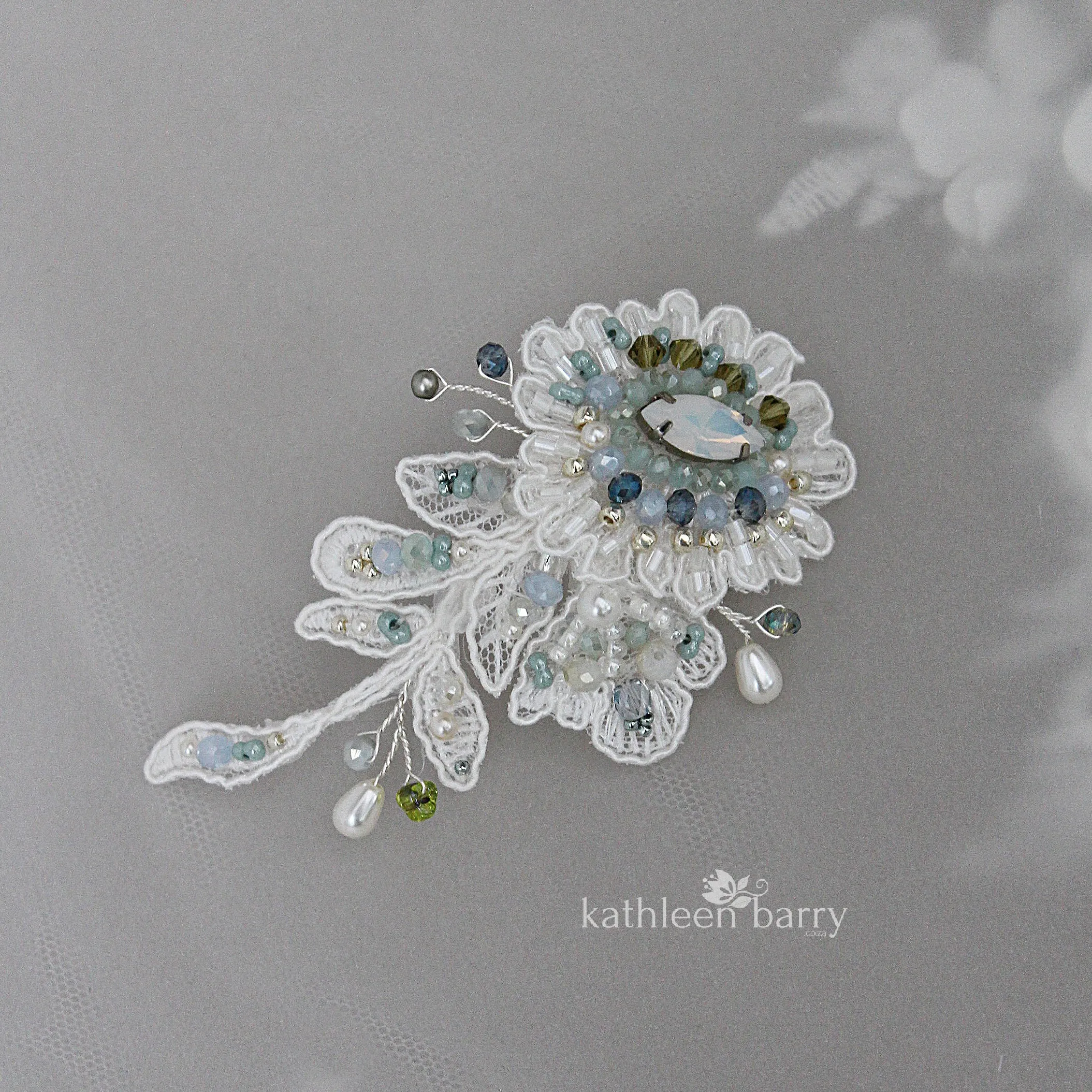 Ana dainty lace hair clip - sage green & pale blues - custom colors to order (two styles available)