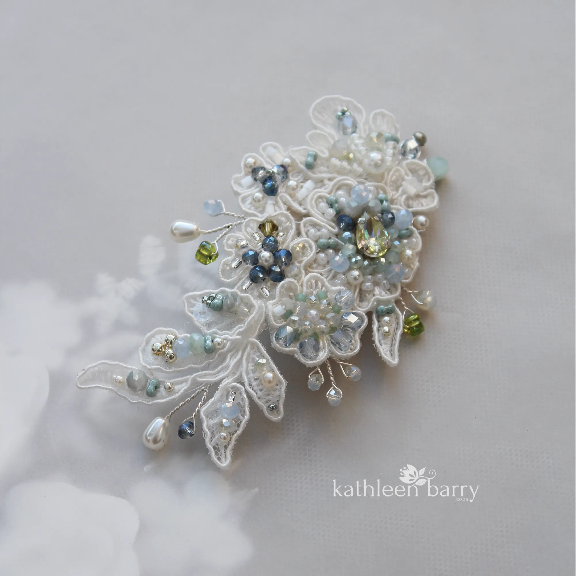 Ana dainty lace hair clip - sage green & pale blues - custom colors to order (two styles available)