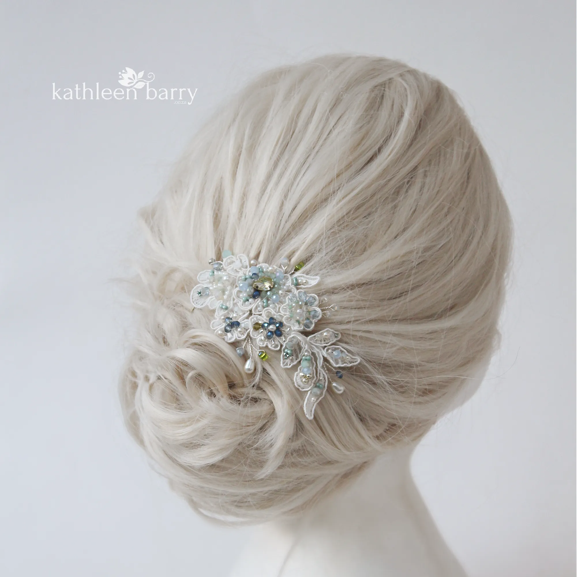 Ana dainty lace hair clip - sage green & pale blues - custom colors to order (two styles available)