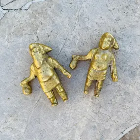 Antique Man & Woman Gold Rush Brass Metal Art Decorative Figurines Set of 2