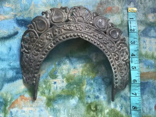 Antique Repousse Relief Ornate Spiritual Relic Metal Ornamental Head Crown Tiara