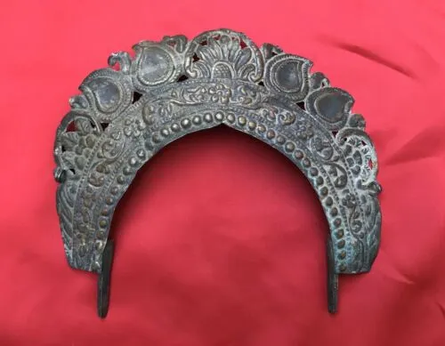 Antique Repousse Relief Ornate Spiritual Relic Metal Ornamental Head Crown Tiara