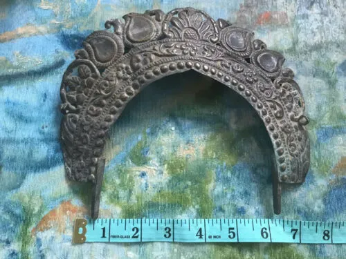 Antique Repousse Relief Ornate Spiritual Relic Metal Ornamental Head Crown Tiara