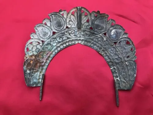 Antique Repousse Relief Ornate Spiritual Relic Metal Ornamental Head Crown Tiara