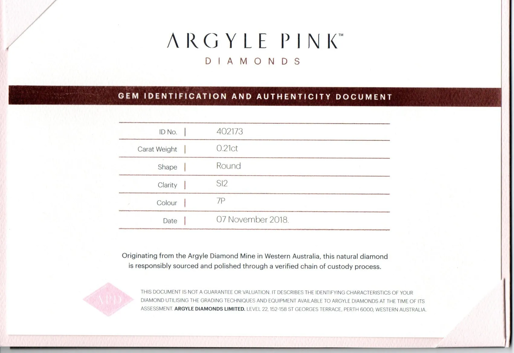 Argyle Pink Diamonds, 0.21ct