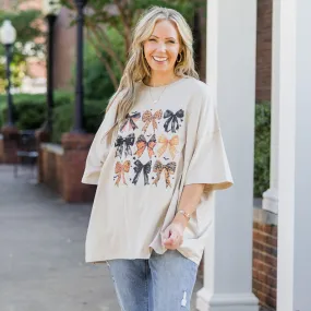 Boo-tiful Bows Boyfriend Tee, Light Mocha