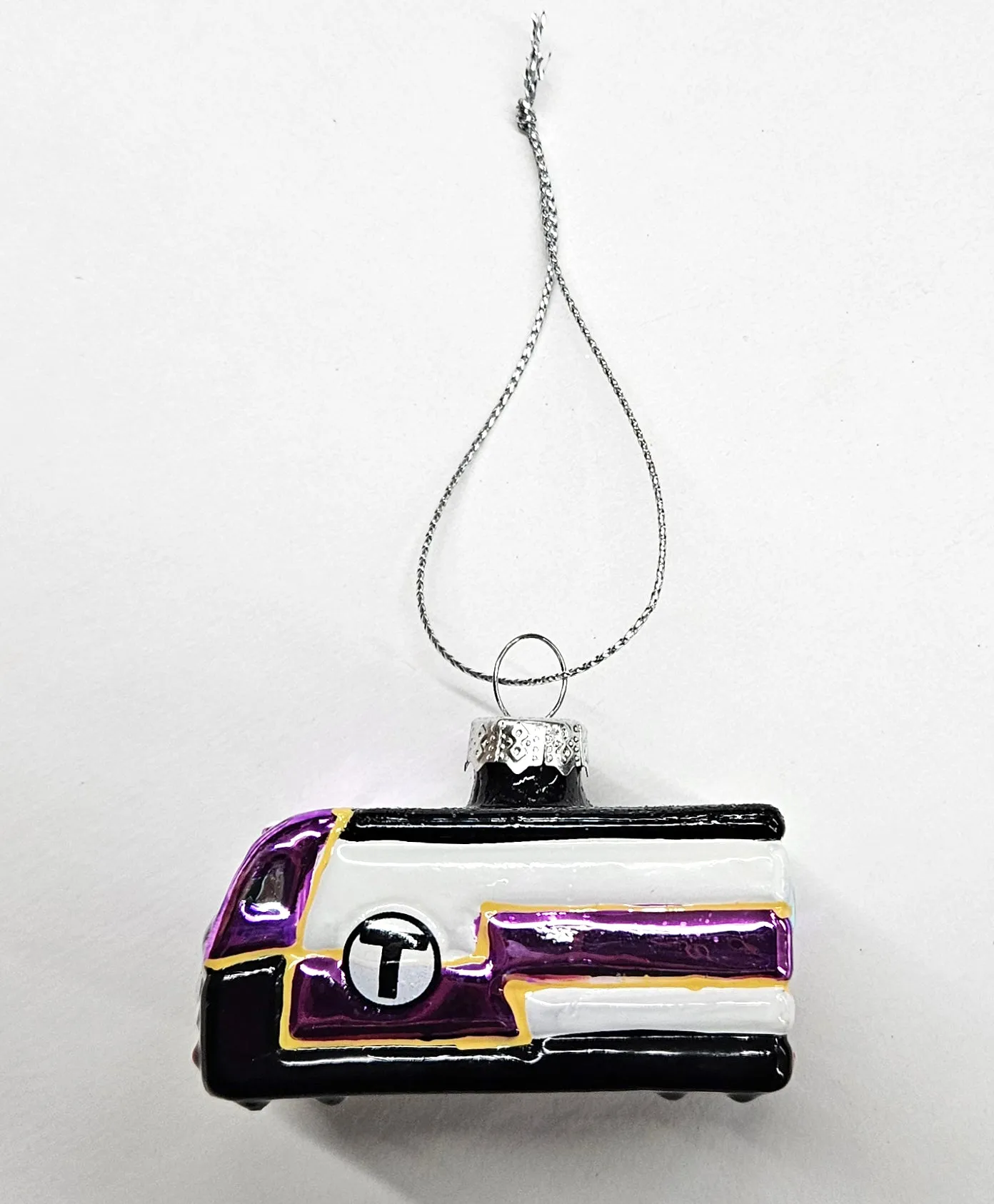 Boston MBTA Commuter Rail Locomotive Glass Ornament