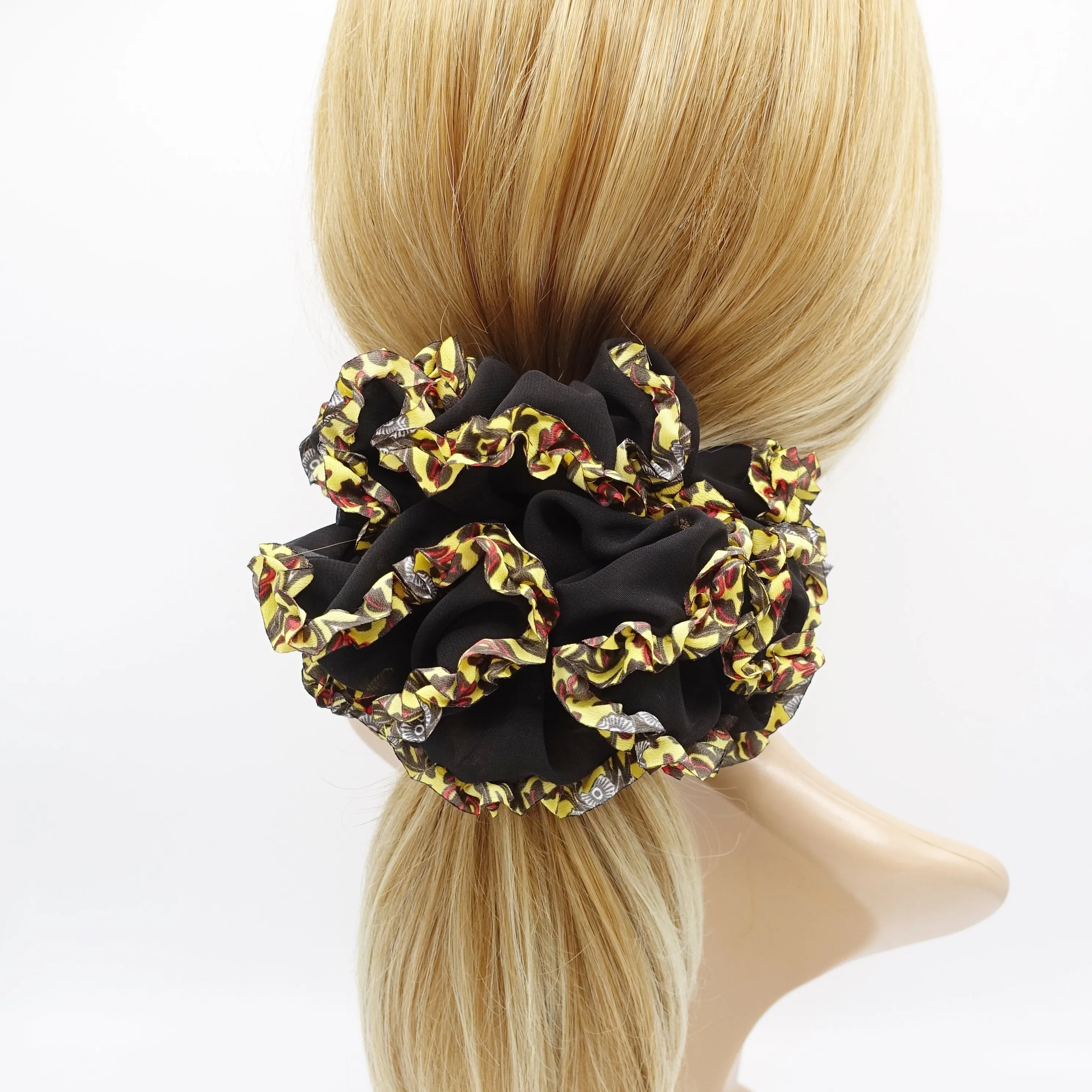 chiffon scrunchies, leopard scrunchies, oversized scrunchies for women