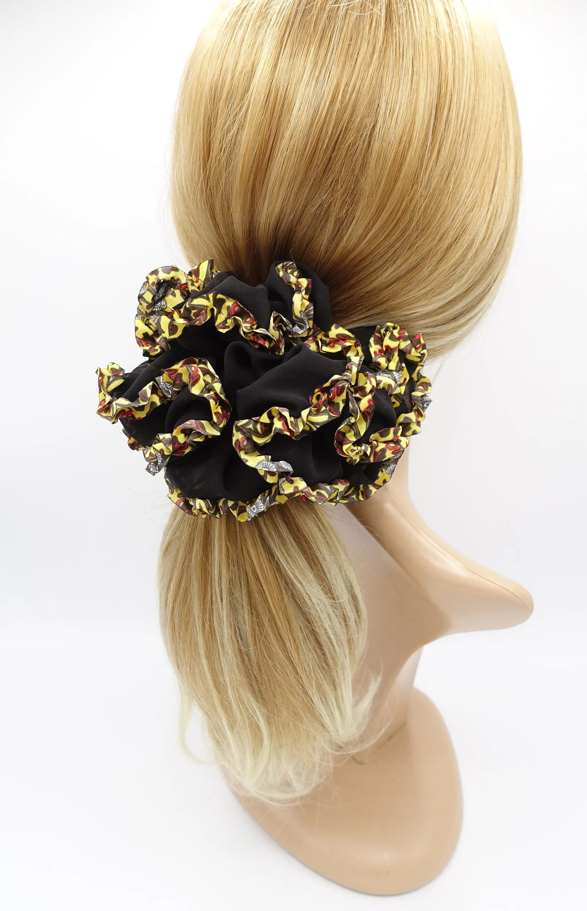 chiffon scrunchies, leopard scrunchies, oversized scrunchies for women