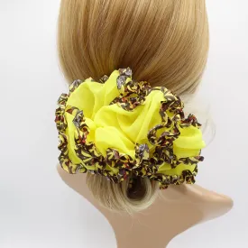 chiffon scrunchies, leopard scrunchies, oversized scrunchies for women