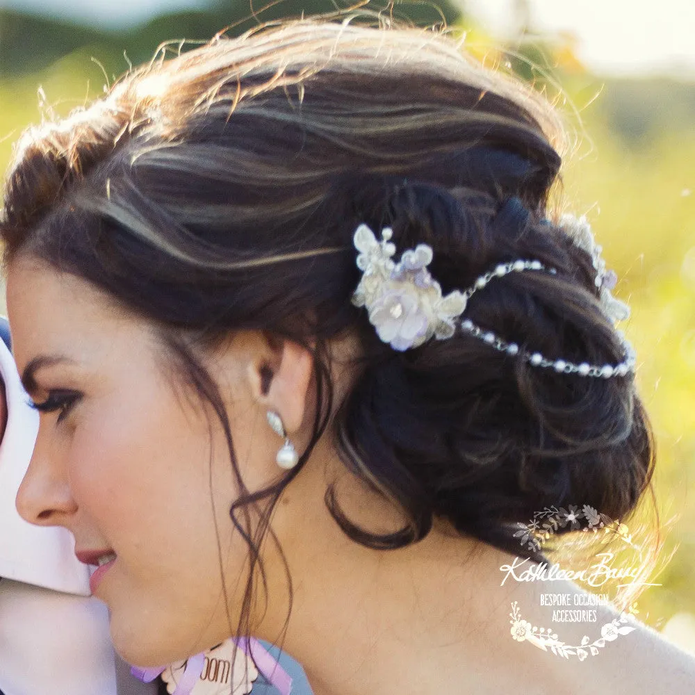 Cindy - Two part crystal and pearl lace hairpiece with linked detail