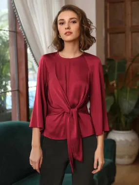 Clasic Grade 6A 22mm Bell Sleeve Silk  Top Silk Shirt for Women