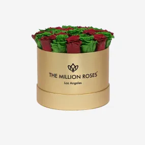 Classic Gold Box | Dark Green & Red Roses