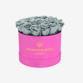 Classic Hot Pink Suede Box | Silver Roses