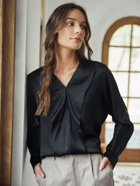 Classic  V Neck Silk Shirt Long Sleeves Silk Top Silk Blouse for Women