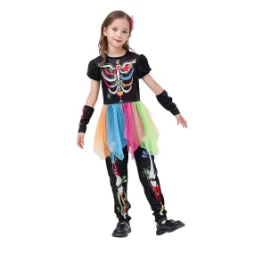 Colorful Skeleton Princess Kids Halloween Costume