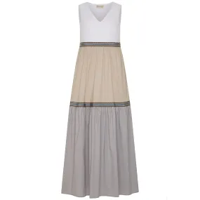 Cotton Block Tiered Maxi Dress - Pewter & Taupe