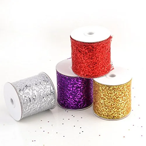 eZthings Decorative Designer Sparkly Sheer Fabric Ribbons for Party Decor and Gift Baskets (10 Yard, Gold(3.5" Width))