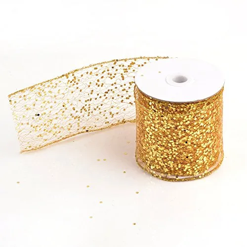 eZthings Decorative Designer Sparkly Sheer Fabric Ribbons for Party Decor and Gift Baskets (10 Yard, Gold(3.5" Width))