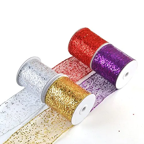 eZthings Decorative Designer Sparkly Sheer Fabric Ribbons for Party Decor and Gift Baskets (10 Yard, Gold(3.5" Width))