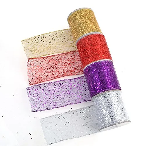 eZthings Decorative Designer Sparkly Sheer Fabric Ribbons for Party Decor and Gift Baskets (10 Yard, Gold(3.5" Width))