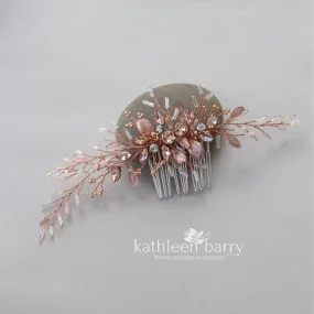 Gillian feathered leaf Rose gold bright copper hairpiece - available in Rose gold, Gold or Silver