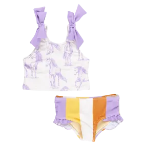 Girls Shelly Tankini - Lavender Horses