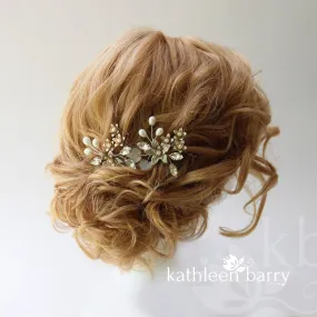 Hazel pewter finish hair pin floral rhinetone pearl gild collection - available in various finishes