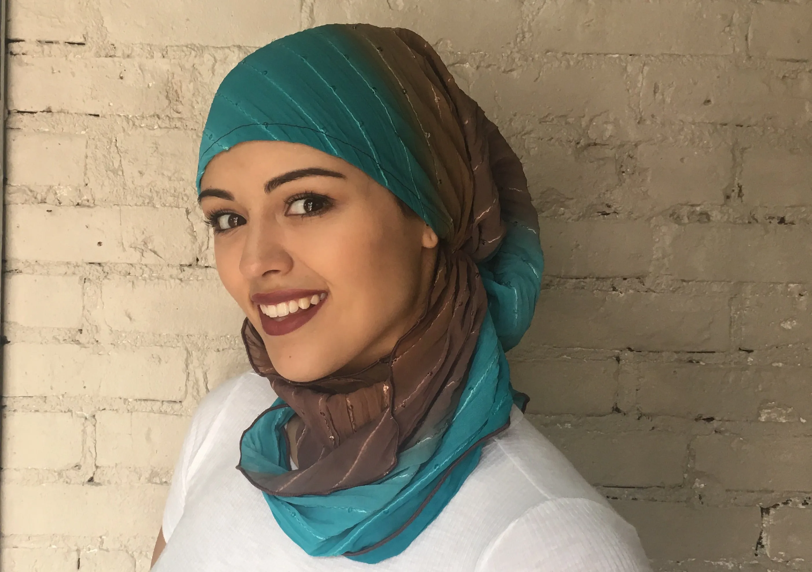 Headcovering Brown Turquoise Easy Slip On Style Sequined Pre Tied Stunning Head Scarf Hijab Head Wrap For Women