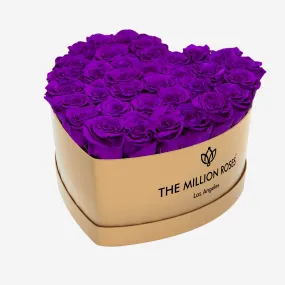 Heart Gold Box | Bright Purple Roses