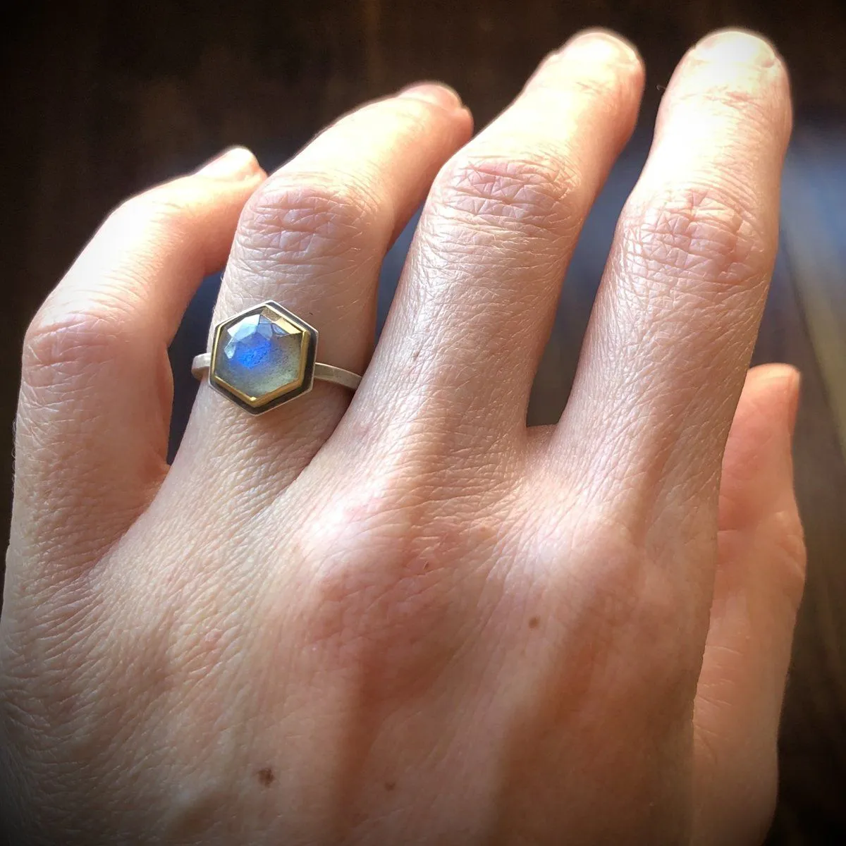 Hexagon Labradorite Ring