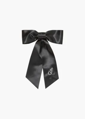 Initial April Satin Bow Barrette -- Black