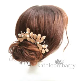 Irma metallic leaf and pearl hair comb - rose gold, gold or silver