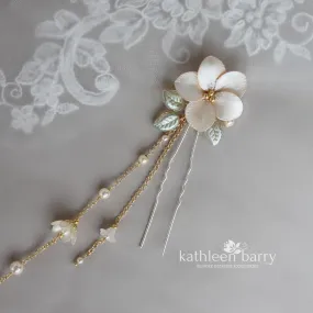 Kristin flower hair pin with dangle detail set or individually - assorted custom colors available wedding hair jewellery bridal accessories FROM: