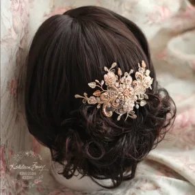 Lace rosegold hairpiece blush - wedding bridal accessories - veil comb - gold - copper - rose gold