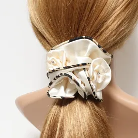 leopard edge satin scrunchies flower decorated hair elastic scrunchy woman hair accessory