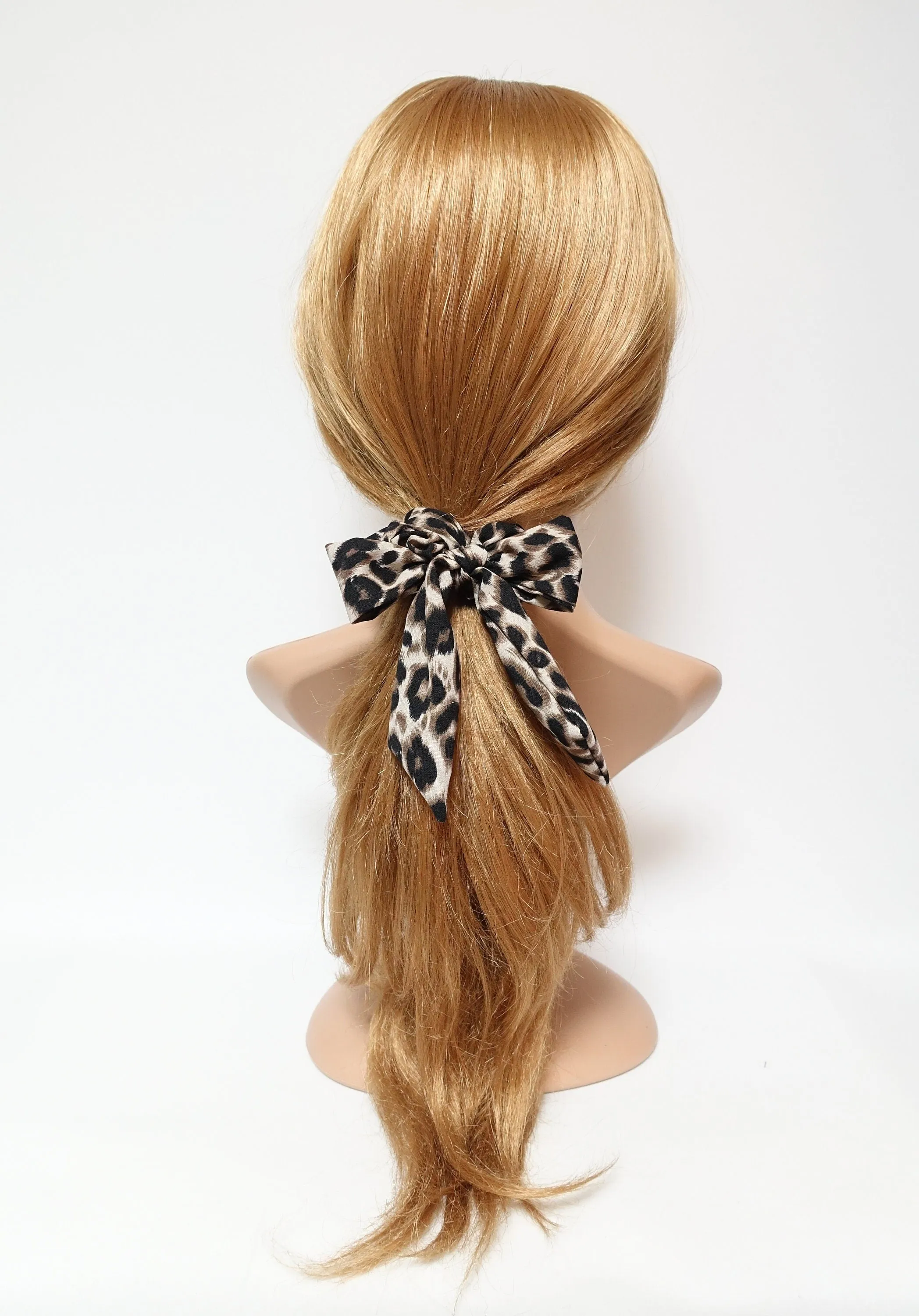 leopard print bow knot scrunchy animal print pattern tail woman hair scrunchies