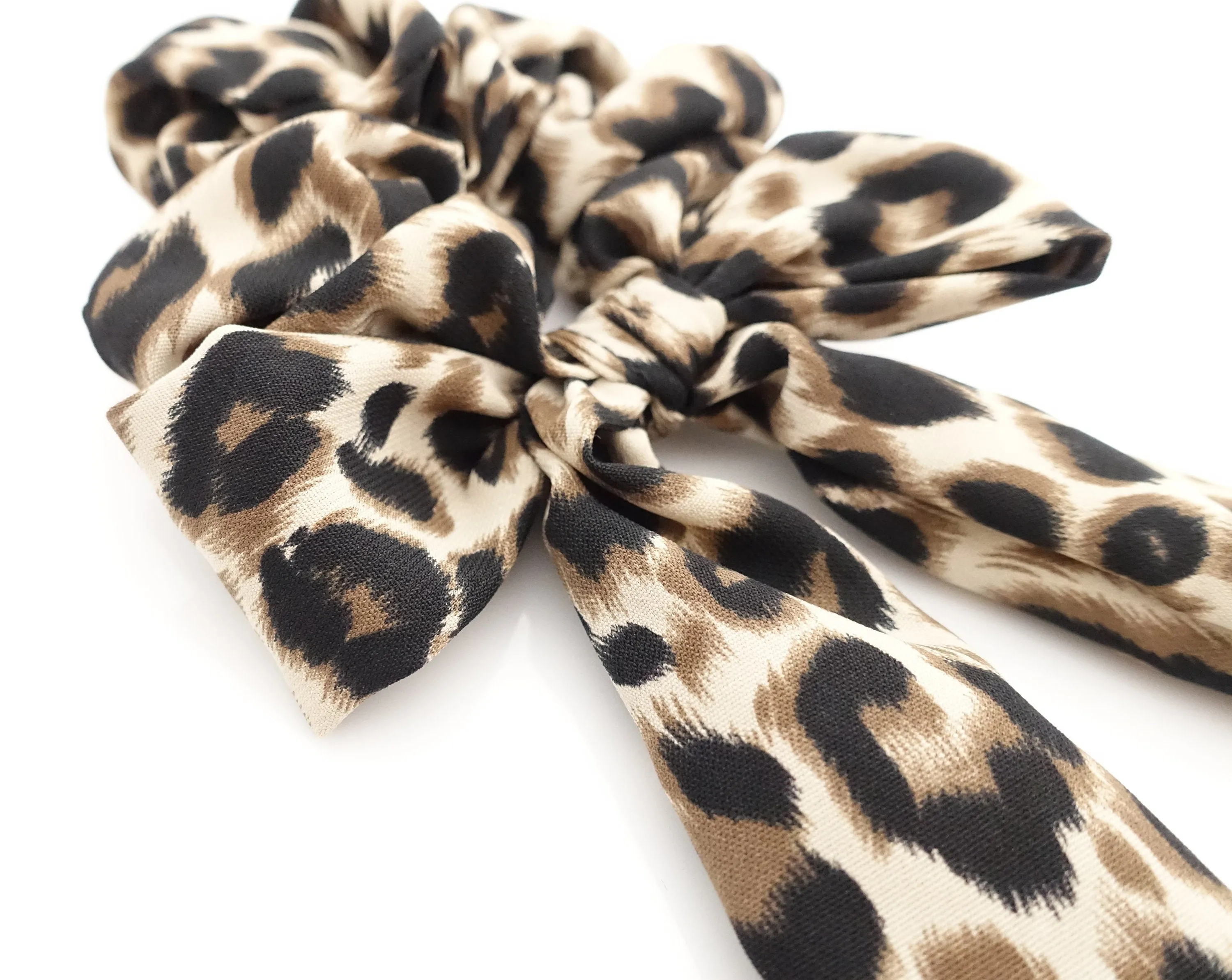 leopard print bow knot scrunchy animal print pattern tail woman hair scrunchies