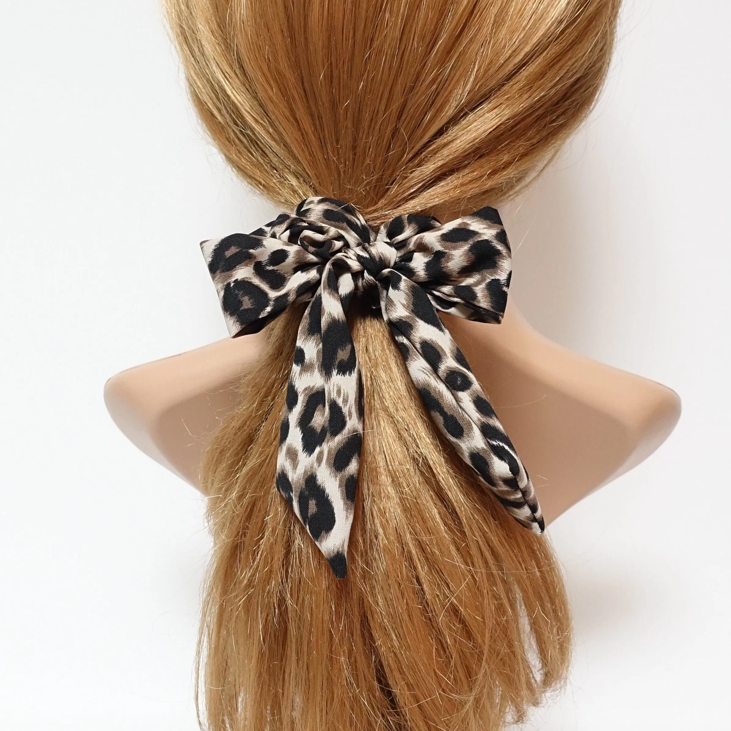 leopard print bow knot scrunchy animal print pattern tail woman hair scrunchies