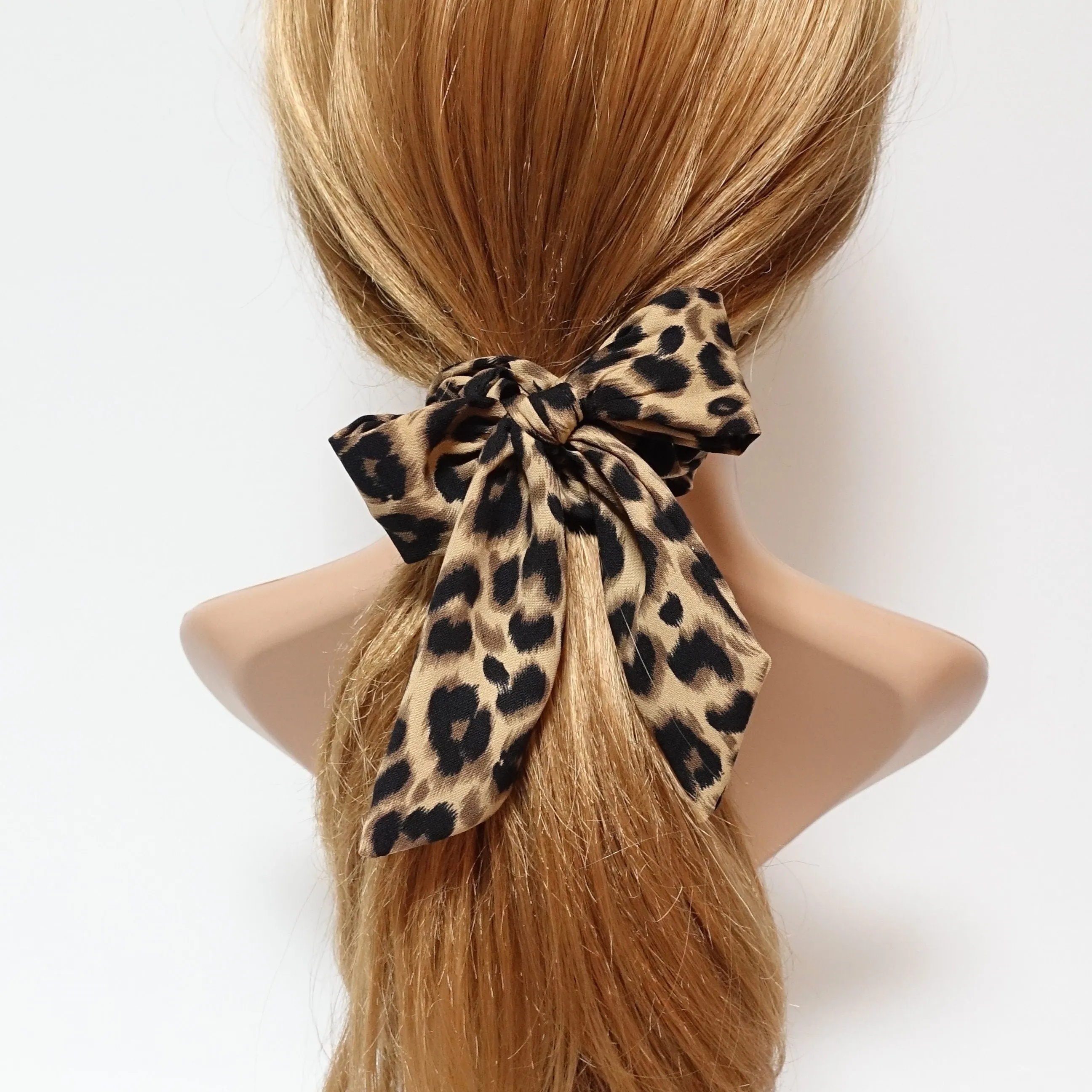 leopard print bow knot scrunchy animal print pattern tail woman hair scrunchies