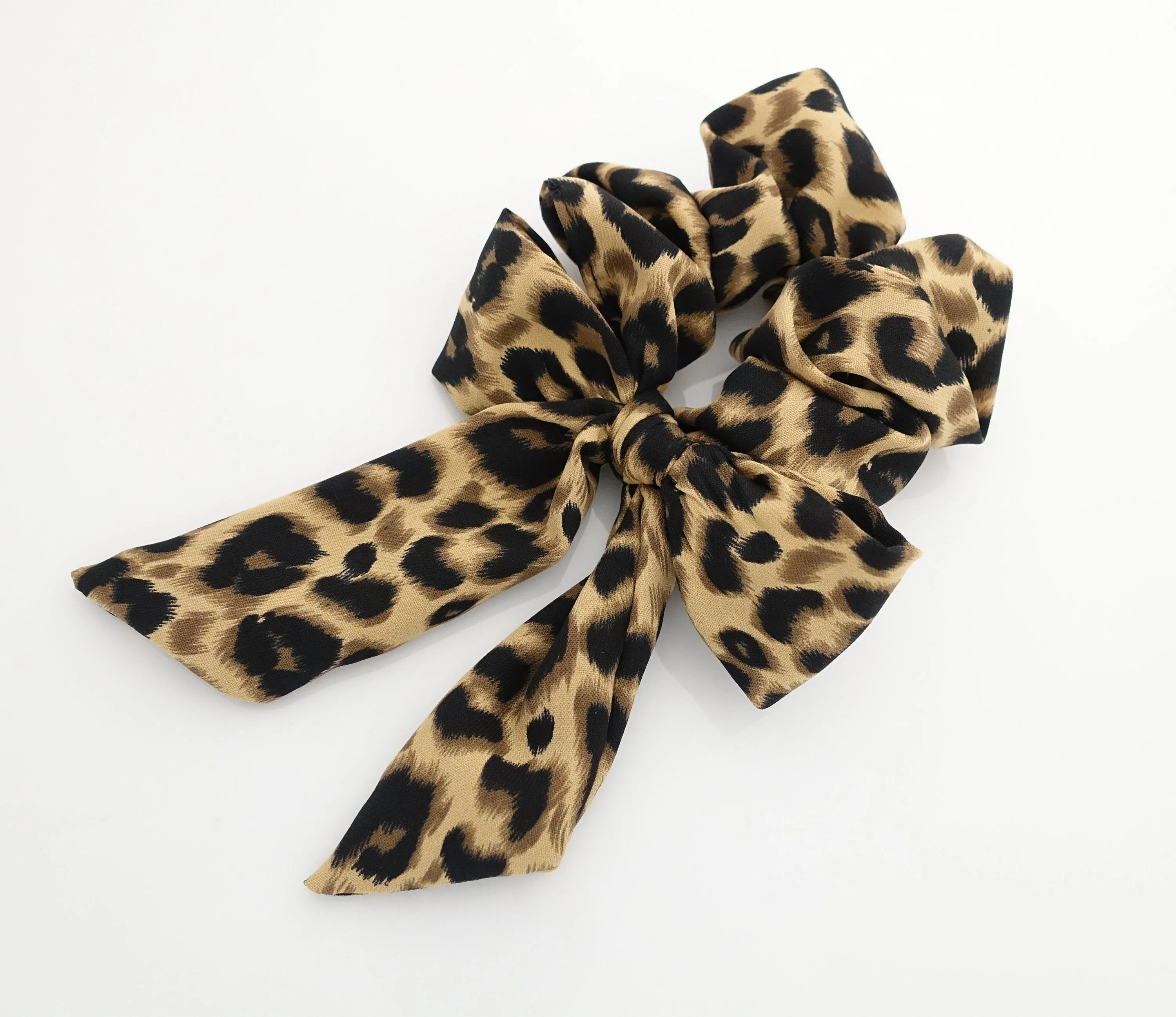 leopard print bow knot scrunchy animal print pattern tail woman hair scrunchies