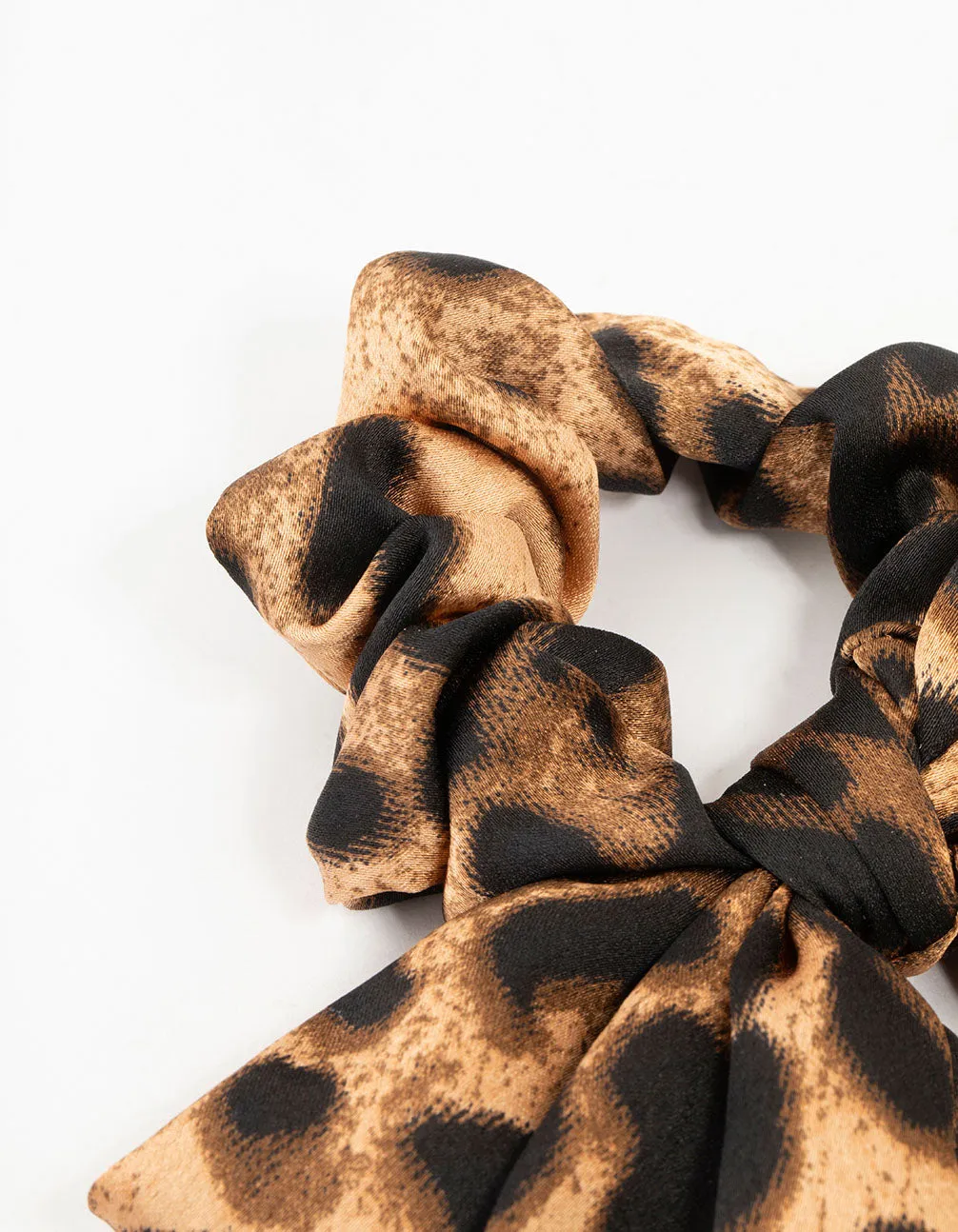 Leopard Satin Bow Scrunchie