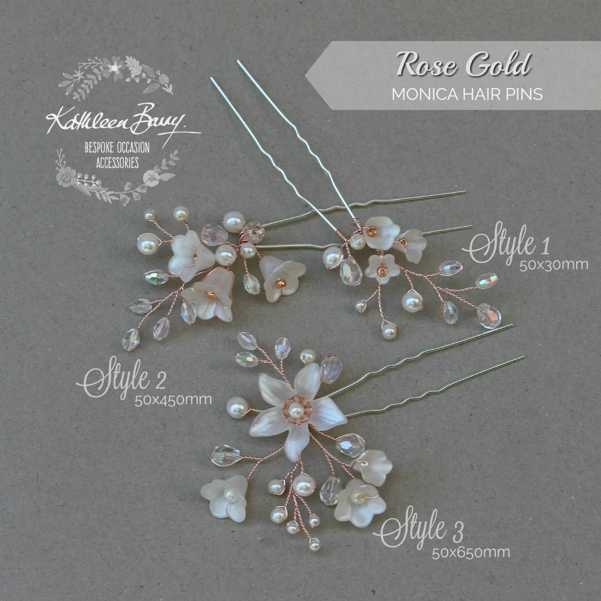 Monica pale blue hair pins mix and match - 3 styles - Rose gold, Gold or silver (sold individually)