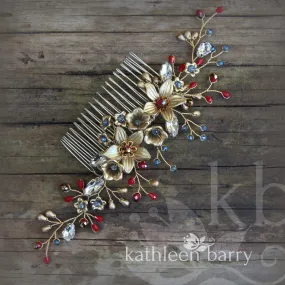 Natalia Floral Spray Crystal, Pearl & Rhinestone Comb - Color options available